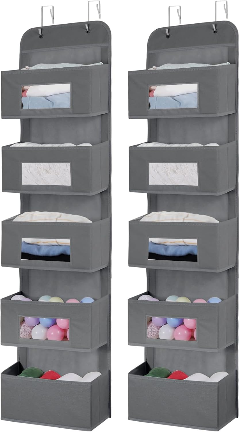 MAX Houser 5 Shelf Hanging Closet Organizer, Space Saver, Cloth Hanging Shelves with 4 Side Pockets, Foldable, Beige - Grand Goldman