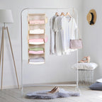 MAX Houser 5 Shelf Hanging Closet Organizer, Space Saver, Cloth Hanging Shelves with 4 Side Pockets, Foldable, Beige - Grand Goldman