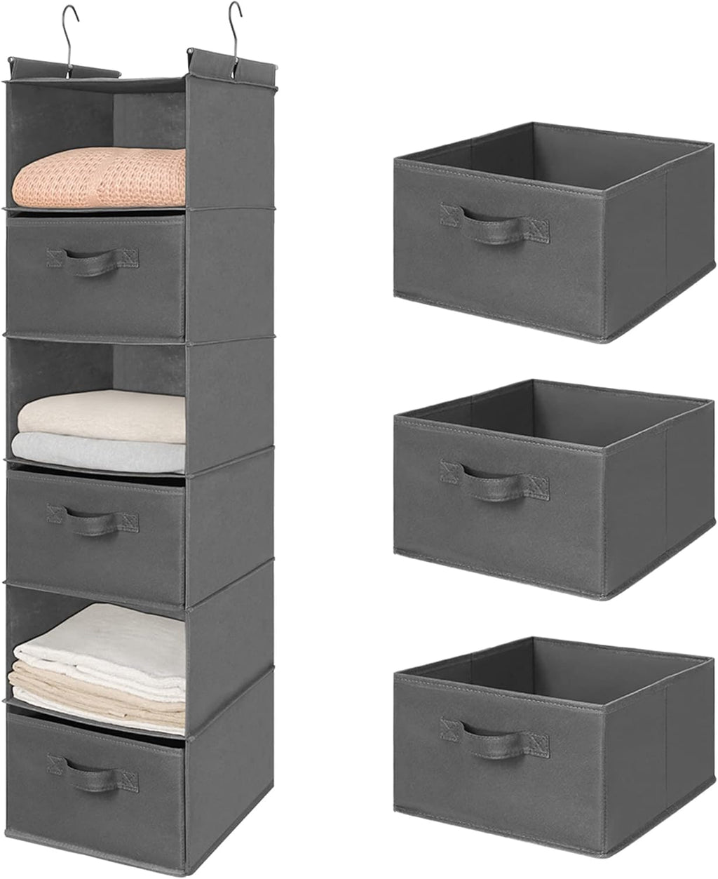 MAX Houser 6 Tier Shelf Hanging Closet Organizer, Closet Hanging Shelf with 2 Sturdy Hooks for Storage, Foldable (Grey) - Grand Goldman