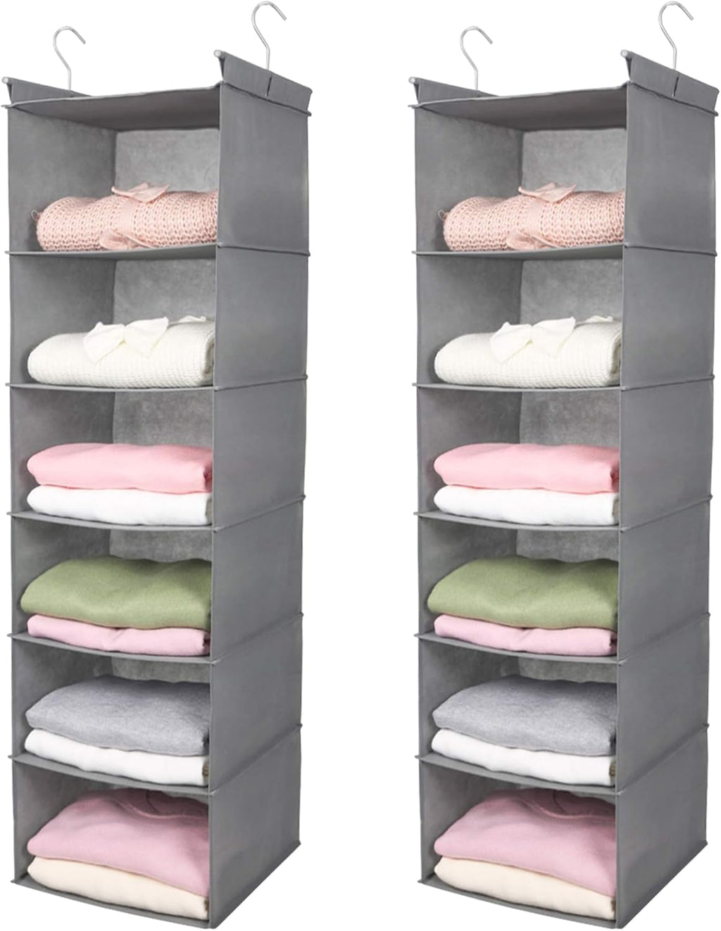 MAX Houser 6 Tier Shelf Hanging Closet Organizer, Closet Hanging Shelf with 2 Sturdy Hooks for Storage, Foldable (Grey) - Grand Goldman