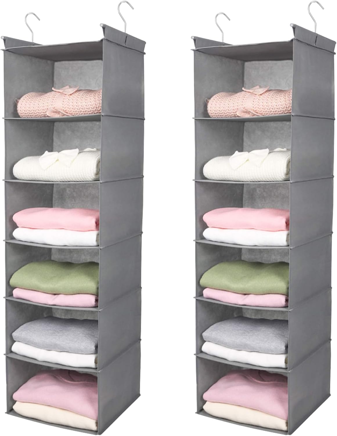 MAX Houser 6 Tier Shelf Hanging Closet Organizer, Closet Hanging Shelf with 2 Sturdy Hooks for Storage, Foldable (Grey) - Grand Goldman