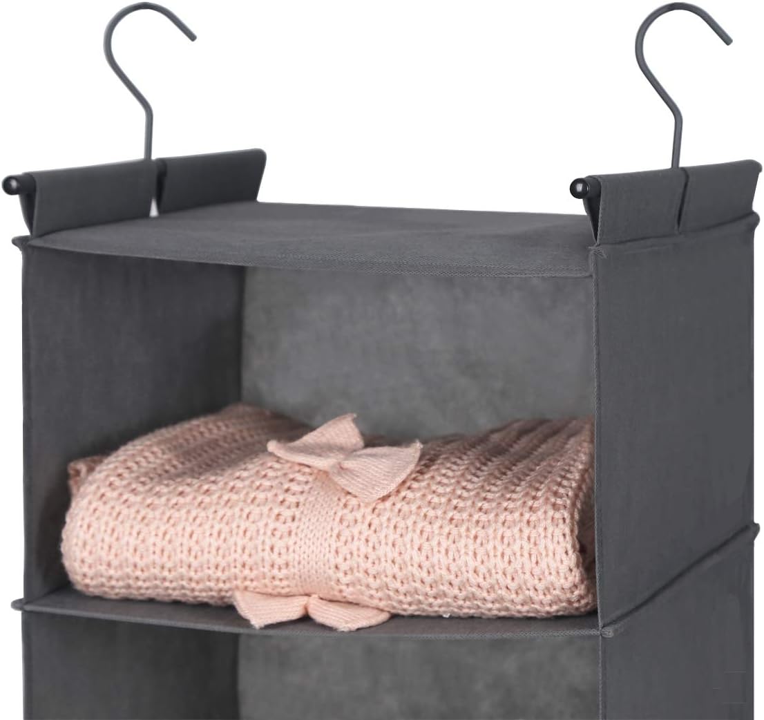 MAX Houser 6 Tier Shelf Hanging Closet Organizer, Closet Hanging Shelf with 2 Sturdy Hooks for Storage, Foldable (Grey) - Grand Goldman