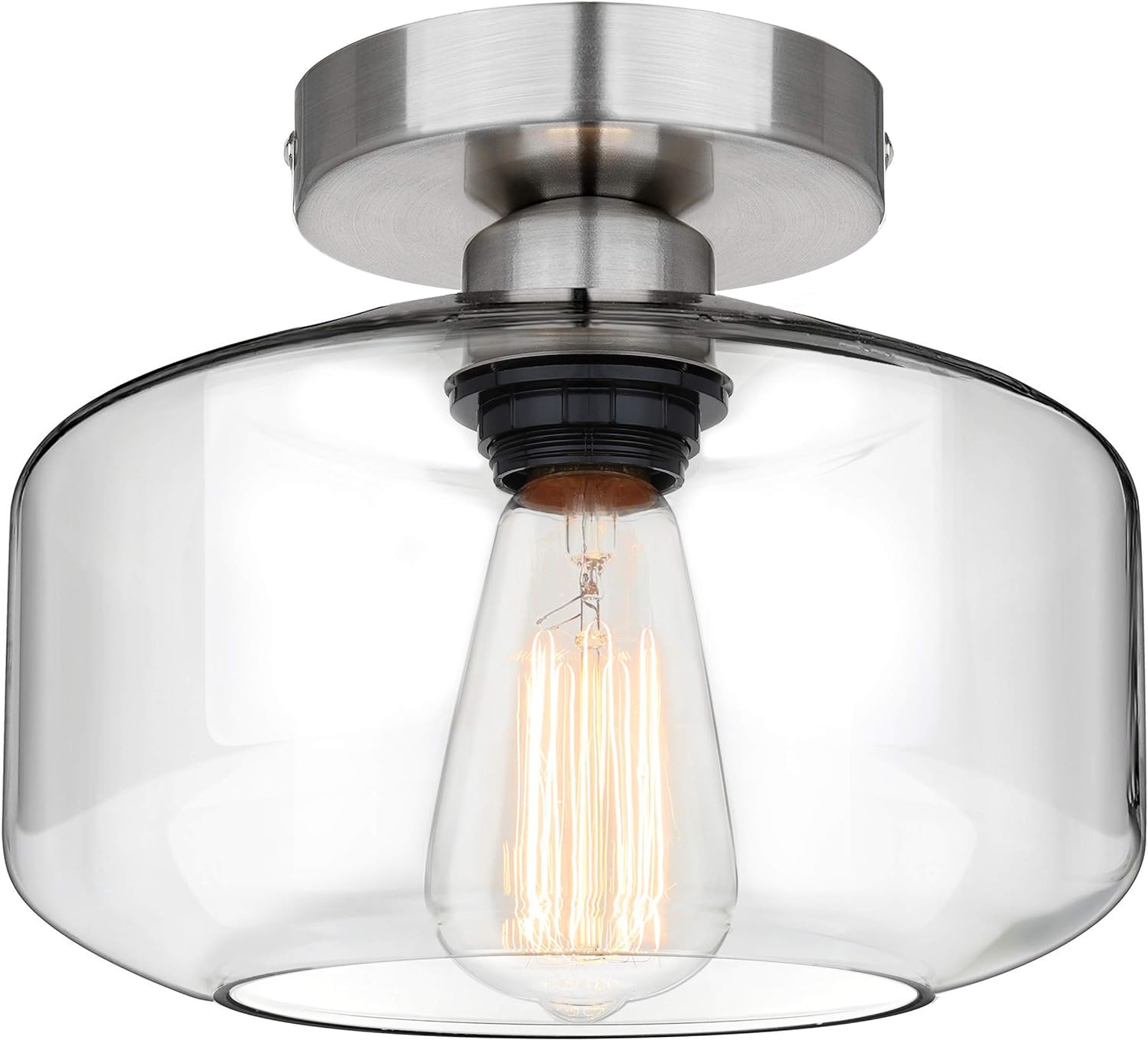 MAXvolador Industrial Semi Flush Mount Ceiling Light, Clear Glass Pendant Lamp Shade, Farmhouse Lighting for Hallway, Vintage Hanging Light Fixtures - Grand Goldman