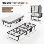 MELLCOM Folding Bed with Mattress,Portable Rollaway Guest Bed for Adults with 5 Inch Foam Mattress,Single Cot Size Foldable Bed with Metal Frame&Bed Side Pocket,75” x 31” - Grand Goldman
