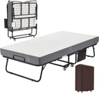 MELLCOM Folding Bed with Mattress,Portable Rollaway Guest Bed for Adults with 5 Inch Foam Mattress,Single Cot Size Foldable Bed with Metal Frame&Bed Side Pocket,75” x 31” - Grand Goldman