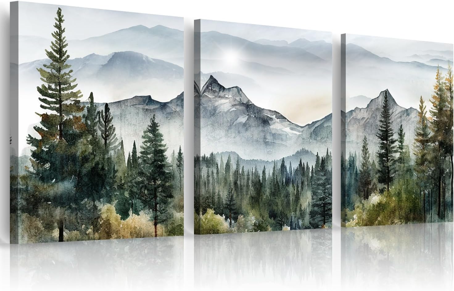 MHARTK66 Wall Art for Living Room Modern Wall Decor for Bedroom Office Decor Abstract Mountain Forest Landscapes Ink Painting 3 Piece Framed Canvas Art Prints Ready to Hang Wall Pictures Home Decor - Grand Goldman