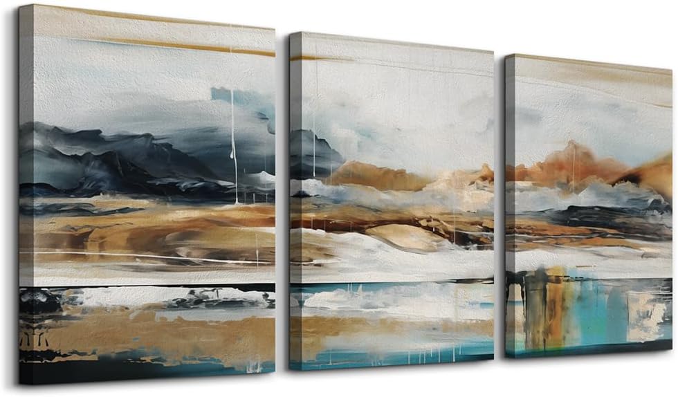 MHARTK66 Wall Art for Living Room Modern Wall Decor for Bedroom Office Decor Abstract Mountain Forest Landscapes Ink Painting 3 Piece Framed Canvas Art Prints Ready to Hang Wall Pictures Home Decor - Grand Goldman