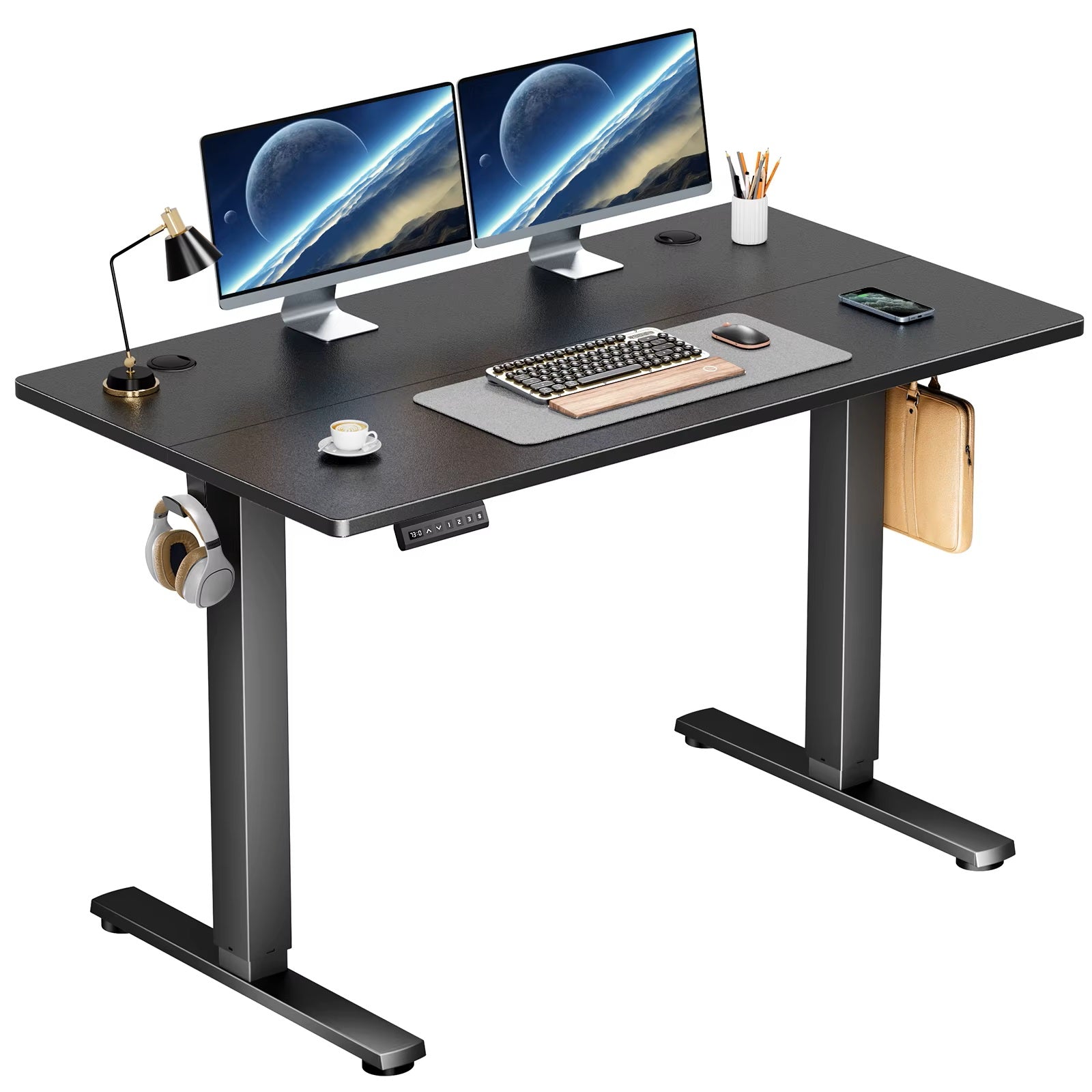 MILTON'S Electric Standing Desk 24x40 Inches – Adjustable Height, Rustic Brown Top, Ergonomic Sit Stand Workstation with Memory Settings