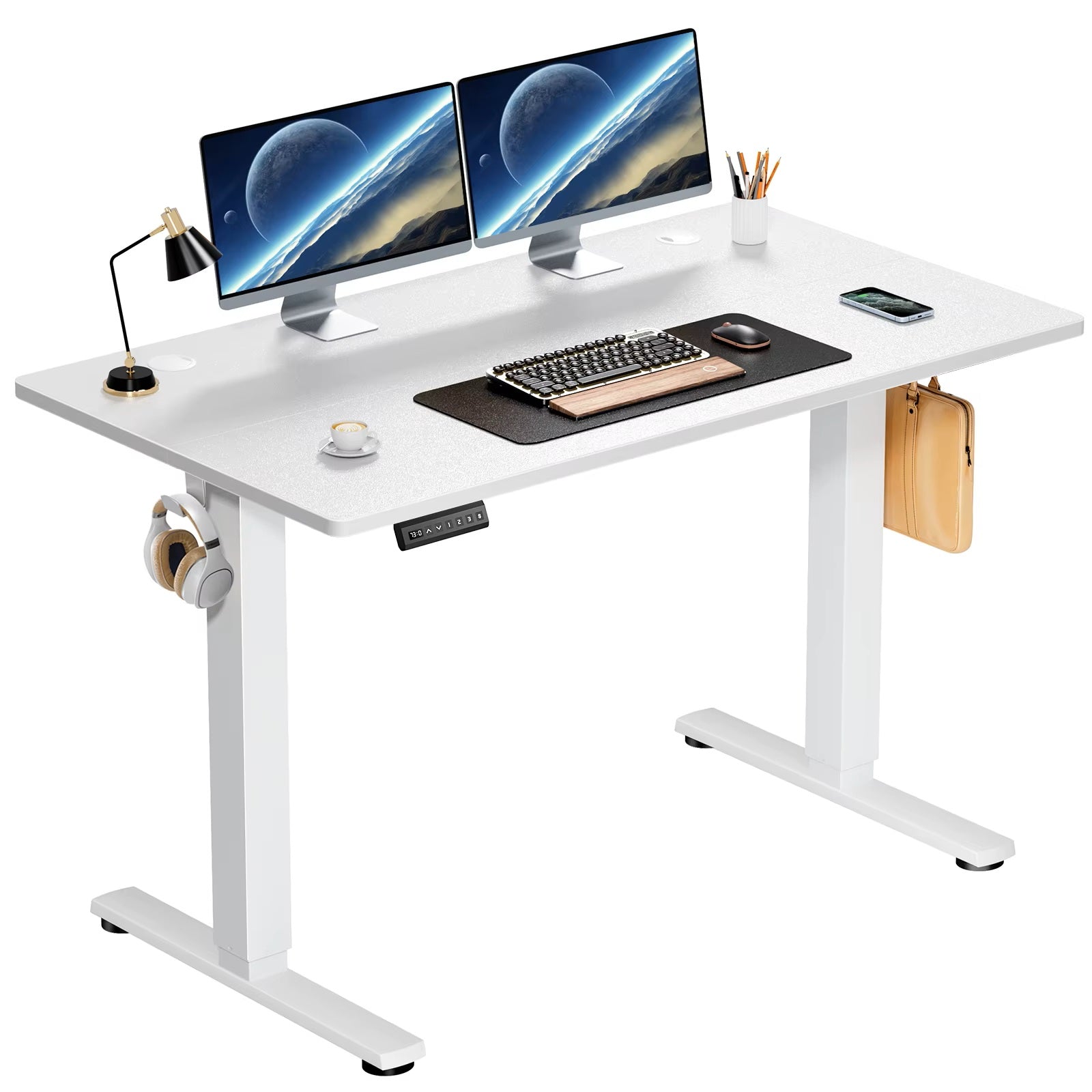 MILTON'S Electric Standing Desk 24x40 Inches – Adjustable Height, Rustic Brown Top, Ergonomic Sit Stand Workstation with Memory Settings