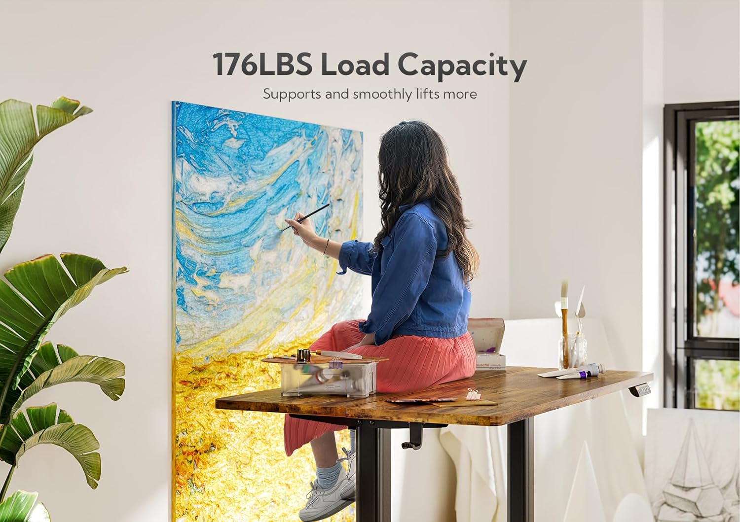 MILTON'S Electric Standing Desk 24x40 Inches – Adjustable Height, Rustic Brown Top, Ergonomic Sit Stand Workstation with Memory Settings