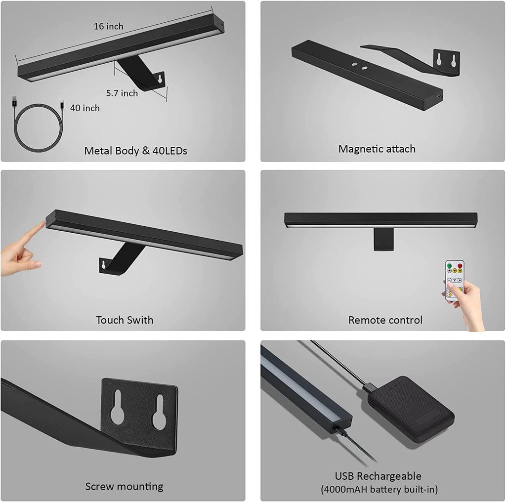 MIOBLUE Wireless Picture Lights,Rechargeable Battery Art Display Light with Remote Control, Dimmable/Timer Off Dartboard Light, 16 Inch Full Metal Accent Light with 40LEDs for Paintings,Picture,Frame - Grand Goldman