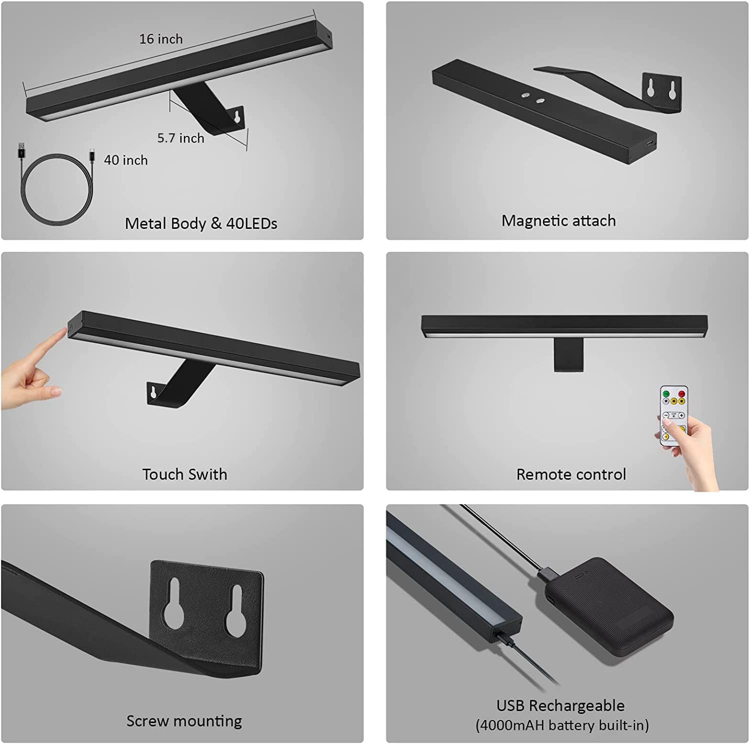 MIOBLUE Wireless Picture Lights,Rechargeable Battery Art Display Light with Remote Control, Dimmable/Timer Off Dartboard Light, 16 Inch Full Metal Accent Light with 40LEDs for Paintings,Picture,Frame - Grand Goldman