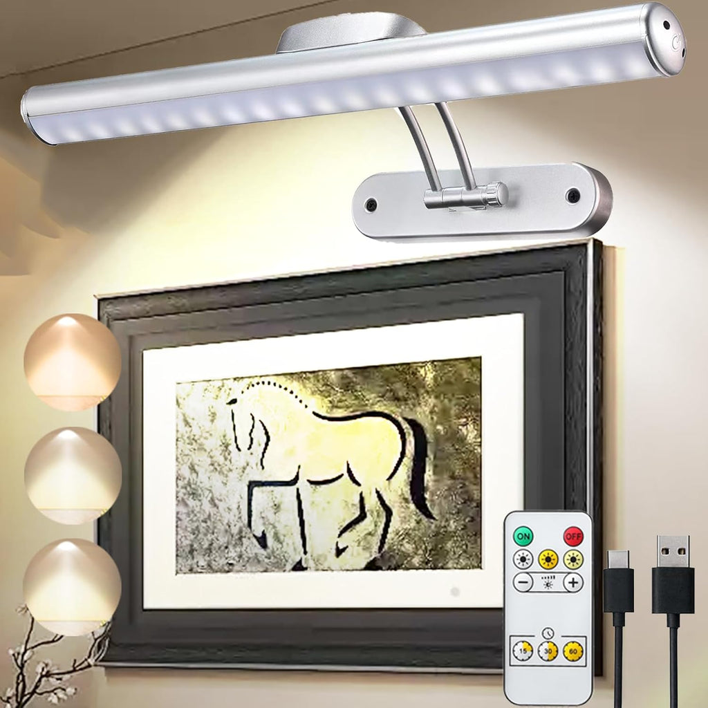 MIOBLUE Wireless Picture Lights,Rechargeable Battery Art Display Light with Remote Control, Dimmable/Timer Off Dartboard Light, 16 Inch Full Metal Accent Light with 40LEDs for Paintings,Picture,Frame - Grand Goldman