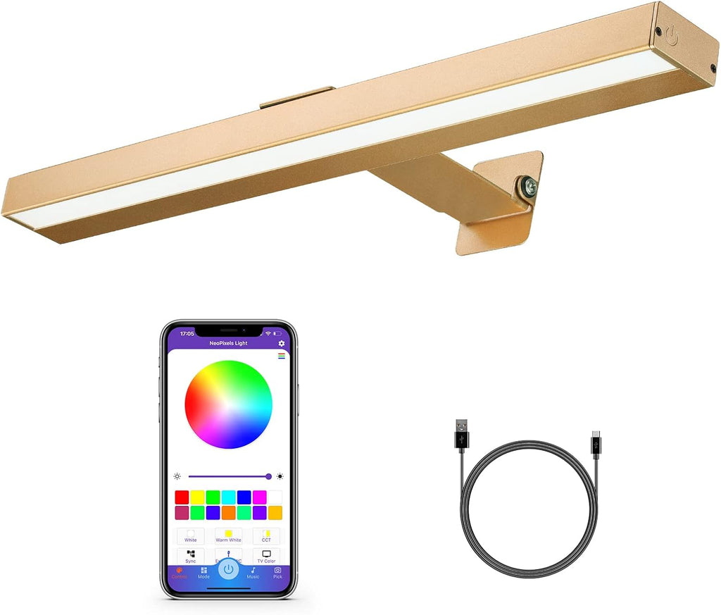 MIOBLUE Wireless Picture Lights,Rechargeable Battery Art Display Light with Remote Control, Dimmable/Timer Off Dartboard Light, 16 Inch Full Metal Accent Light with 40LEDs for Paintings,Picture,Frame - Grand Goldman