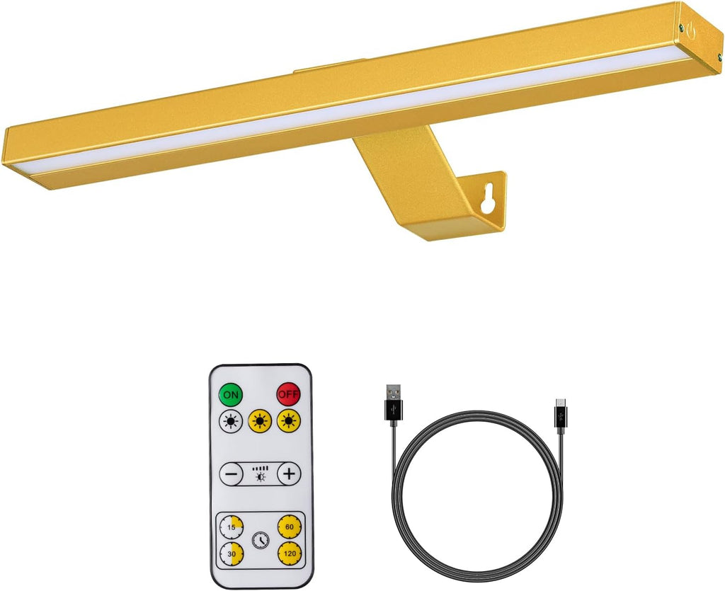 MIOBLUE Wireless Picture Lights,Rechargeable Battery Art Display Light with Remote Control, Dimmable/Timer Off Dartboard Light, 16 Inch Full Metal Accent Light with 40LEDs for Paintings,Picture,Frame - Grand Goldman