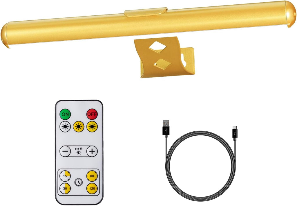 MIOBLUE Wireless Picture Lights,Rechargeable Battery Art Display Light with Remote Control, Dimmable/Timer Off Dartboard Light, 16 Inch Full Metal Accent Light with 40LEDs for Paintings,Picture,Frame - Grand Goldman