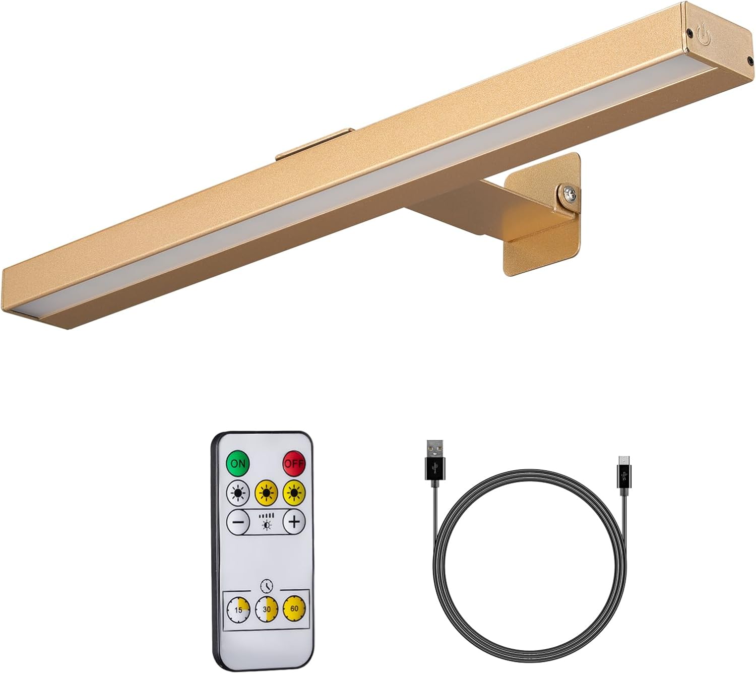 MIOBLUE Wireless Picture Lights,Rechargeable Battery Art Display Light with Remote Control, Dimmable/Timer Off Dartboard Light, 16 Inch Full Metal Accent Light with 40LEDs for Paintings,Picture,Frame - Grand Goldman