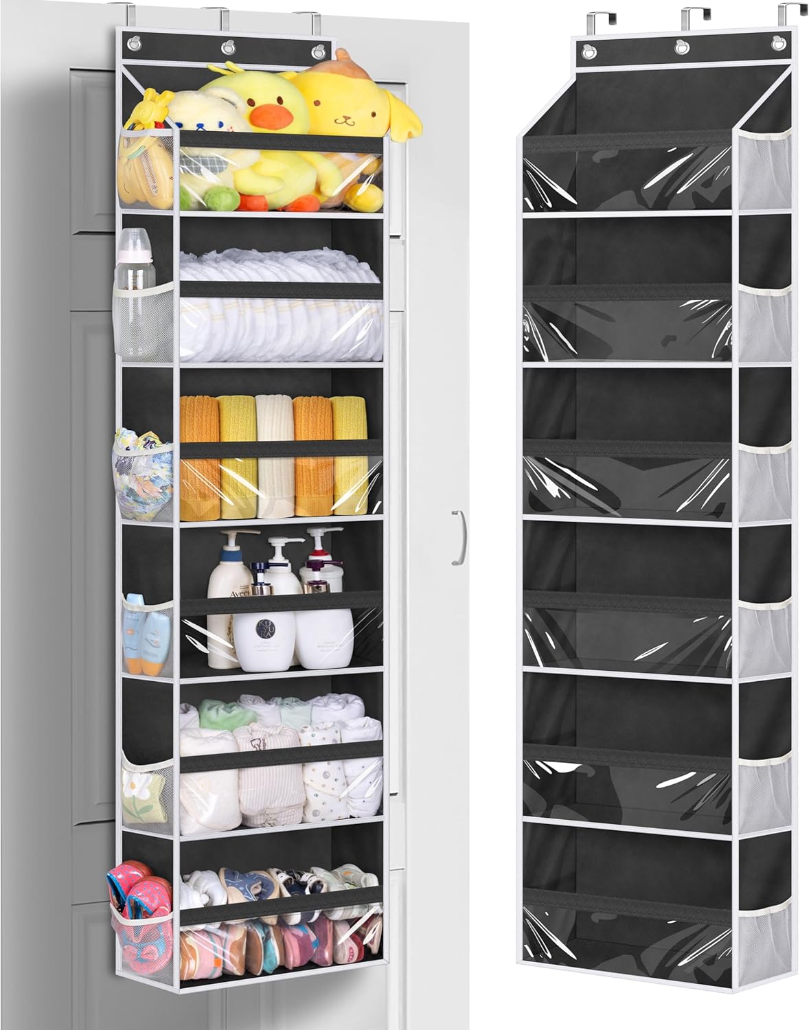 MISSLO Over the Door Organizer Hanging Storage with 6 Large Pockets 12 Side Pockets Closet Door Organizer Heavy Duty Baby Organization for Bathroom, Pantry, Bedroom, Nursery, Clothes, Toys, Diapers - Grand Goldman