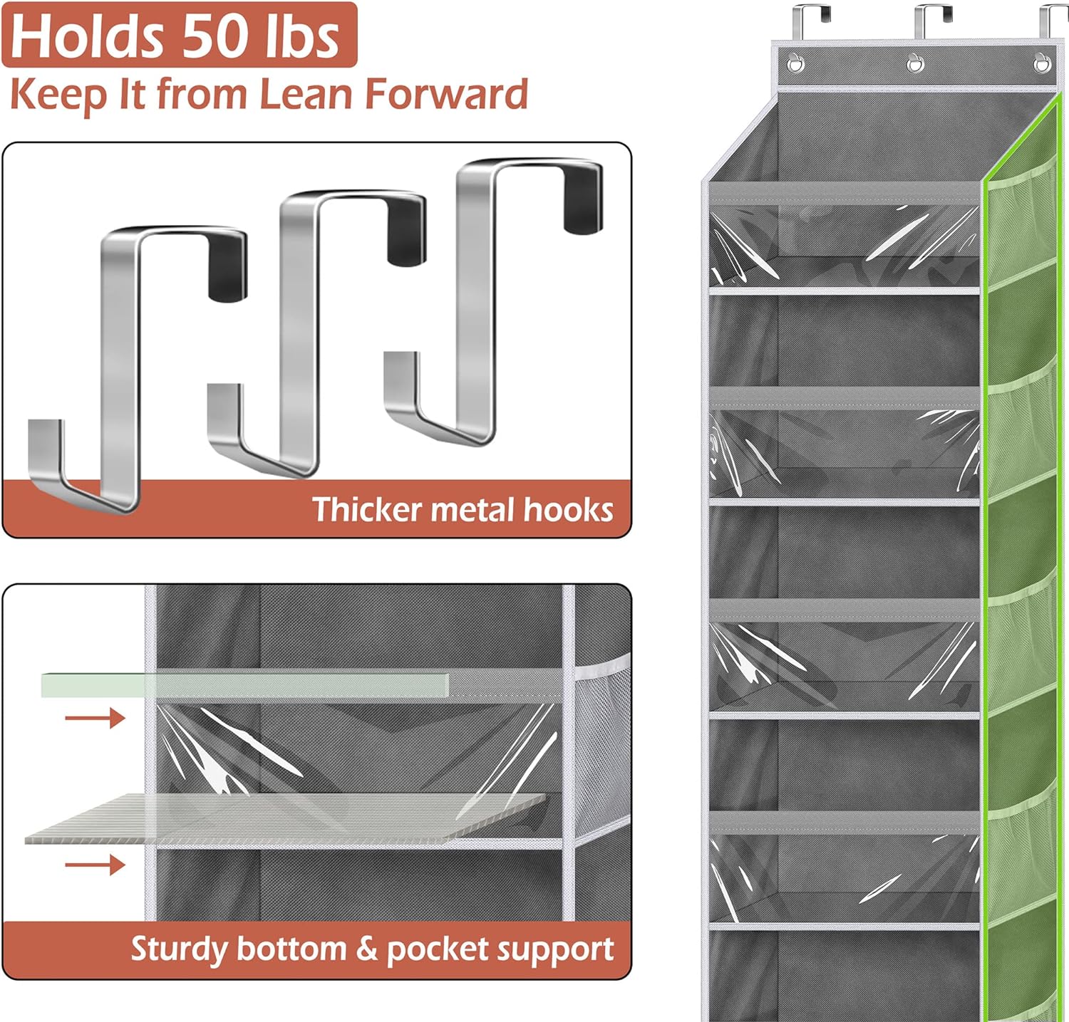 MISSLO Over the Door Organizer Hanging Storage with 6 Large Pockets 12 Side Pockets Closet Door Organizer Heavy Duty Baby Organization for Bathroom, Pantry, Bedroom, Nursery, Clothes, Toys, Diapers - Grand Goldman