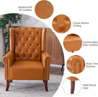 MOJAY Faux Leather Accent Chairs Set of 2, Mid-Century Modern Living Room Chairs Upholstered Club Arm Chair, Single Sofa Chair with Solid Wooden Legs for Bedroom Study Home Office Lounges (Camel) - Grand Goldman