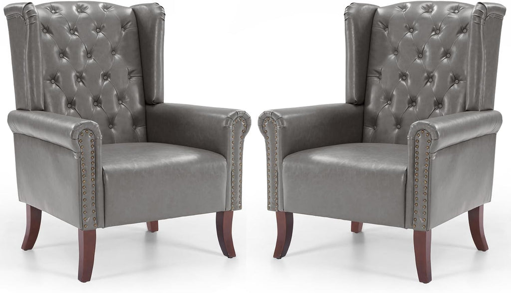 MOJAY Faux Leather Accent Chairs Set of 2, Mid-Century Modern Living Room Chairs Upholstered Club Arm Chair, Single Sofa Chair with Solid Wooden Legs for Bedroom Study Home Office Lounges (Camel) - Grand Goldman