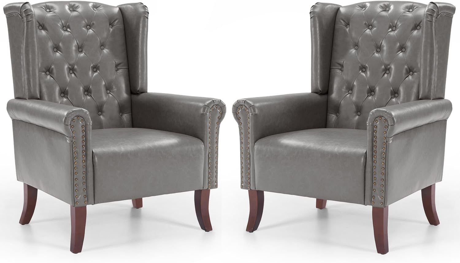 MOJAY Faux Leather Accent Chairs Set of 2, Mid-Century Modern Living Room Chairs Upholstered Club Arm Chair, Single Sofa Chair with Solid Wooden Legs for Bedroom Study Home Office Lounges (Camel) - Grand Goldman