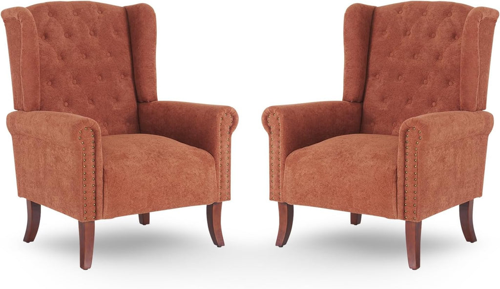 MOJAY Faux Leather Accent Chairs Set of 2, Mid-Century Modern Living Room Chairs Upholstered Club Arm Chair, Single Sofa Chair with Solid Wooden Legs for Bedroom Study Home Office Lounges (Camel) - Grand Goldman