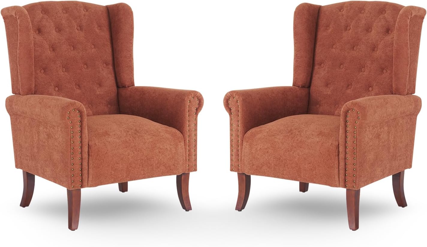 MOJAY Faux Leather Accent Chairs Set of 2, Mid-Century Modern Living Room Chairs Upholstered Club Arm Chair, Single Sofa Chair with Solid Wooden Legs for Bedroom Study Home Office Lounges (Camel) - Grand Goldman