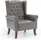 MOJAY Faux Leather Accent Chairs Set of 2, Mid-Century Modern Living Room Chairs Upholstered Club Arm Chair, Single Sofa Chair with Solid Wooden Legs for Bedroom Study Home Office Lounges (Camel) - Grand Goldman