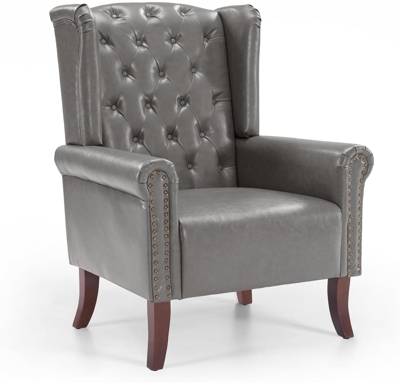 MOJAY Faux Leather Accent Chairs Set of 2, Mid-Century Modern Living Room Chairs Upholstered Club Arm Chair, Single Sofa Chair with Solid Wooden Legs for Bedroom Study Home Office Lounges (Camel) - Grand Goldman