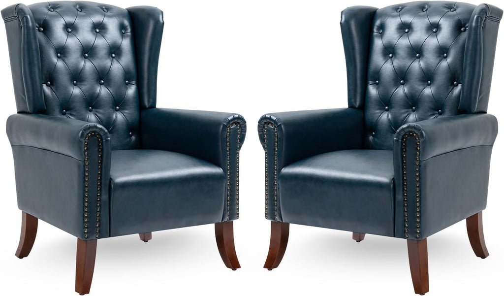 MOJAY Faux Leather Accent Chairs Set of 2, Mid-Century Modern Living Room Chairs Upholstered Club Arm Chair, Single Sofa Chair with Solid Wooden Legs for Bedroom Study Home Office Lounges (Camel) - Grand Goldman