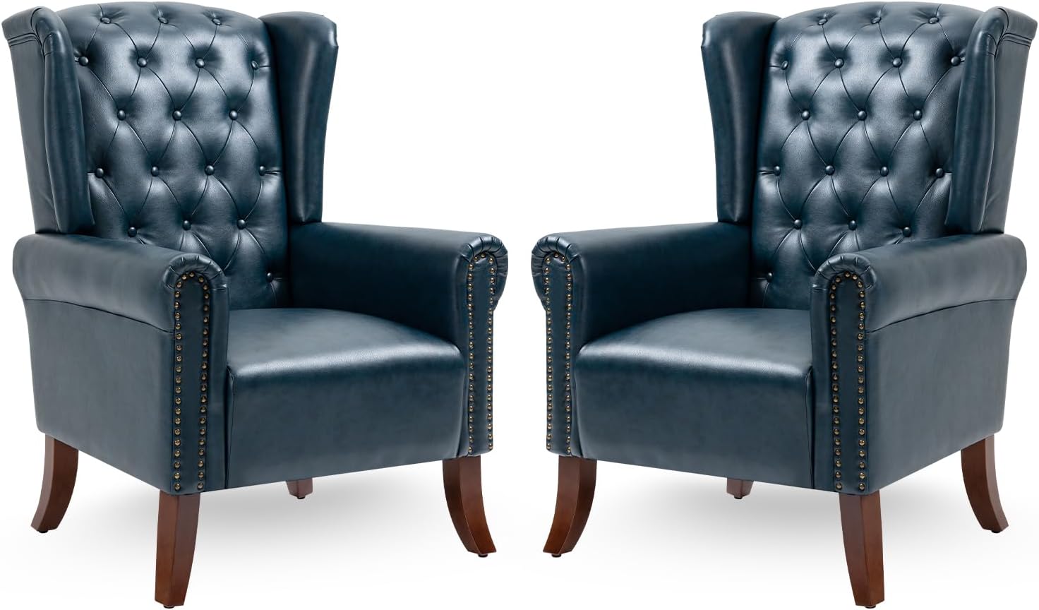 MOJAY Faux Leather Accent Chairs Set of 2, Mid-Century Modern Living Room Chairs Upholstered Club Arm Chair, Single Sofa Chair with Solid Wooden Legs for Bedroom Study Home Office Lounges (Camel) - Grand Goldman