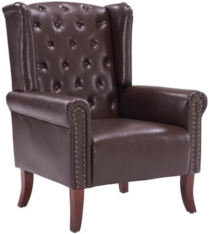 MOJAY Faux Leather Accent Chairs Set of 2, Mid-Century Modern Living Room Chairs Upholstered Club Arm Chair, Single Sofa Chair with Solid Wooden Legs for Bedroom Study Home Office Lounges (Camel) - Grand Goldman