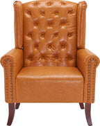 MOJAY Faux Leather Accent Chairs Set of 2, Mid-Century Modern Living Room Chairs Upholstered Club Arm Chair, Single Sofa Chair with Solid Wooden Legs for Bedroom Study Home Office Lounges (Camel) - Grand Goldman