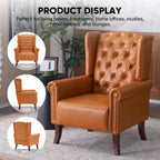 MOJAY Faux Leather Accent Chairs Set of 2, Mid-Century Modern Living Room Chairs Upholstered Club Arm Chair, Single Sofa Chair with Solid Wooden Legs for Bedroom Study Home Office Lounges (Camel) - Grand Goldman