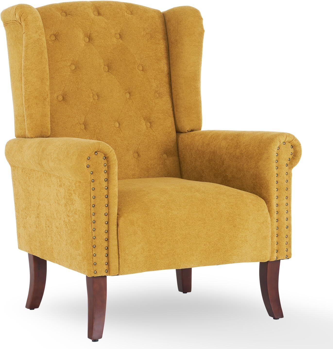 MOJAY Faux Leather Accent Chairs Set of 2, Mid-Century Modern Living Room Chairs Upholstered Club Arm Chair, Single Sofa Chair with Solid Wooden Legs for Bedroom Study Home Office Lounges (Camel) - Grand Goldman