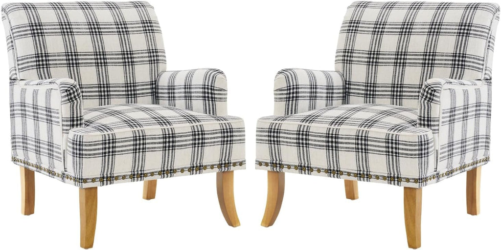 MOJAY Mid-Century PU Leather Accent Chair, Living Room Lounge Sofa Chair with Black Painted Rubber Wood Feet, Single Club Armchair with Rivet Trim for Bedroom Home Reception (Black) - Grand Goldman