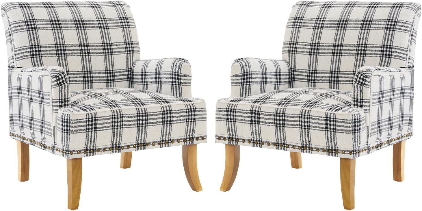 MOJAY Mid-Century PU Leather Accent Chair, Living Room Lounge Sofa Chair with Black Painted Rubber Wood Feet, Single Club Armchair with Rivet Trim for Bedroom Home Reception (Black) - Grand Goldman