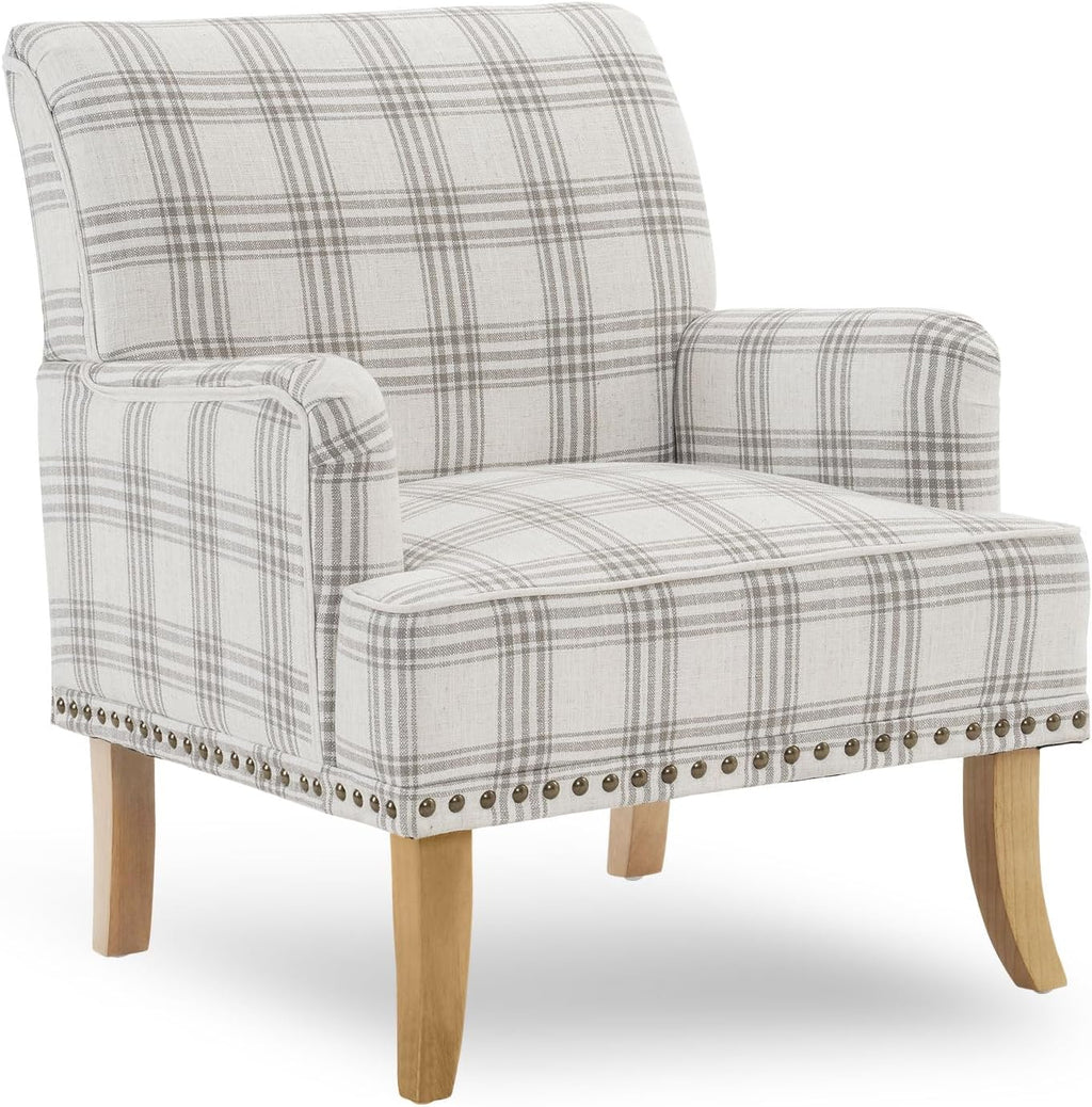 MOJAY Mid-Century PU Leather Accent Chair, Living Room Lounge Sofa Chair with Black Painted Rubber Wood Feet, Single Club Armchair with Rivet Trim for Bedroom Home Reception (Black) - Grand Goldman