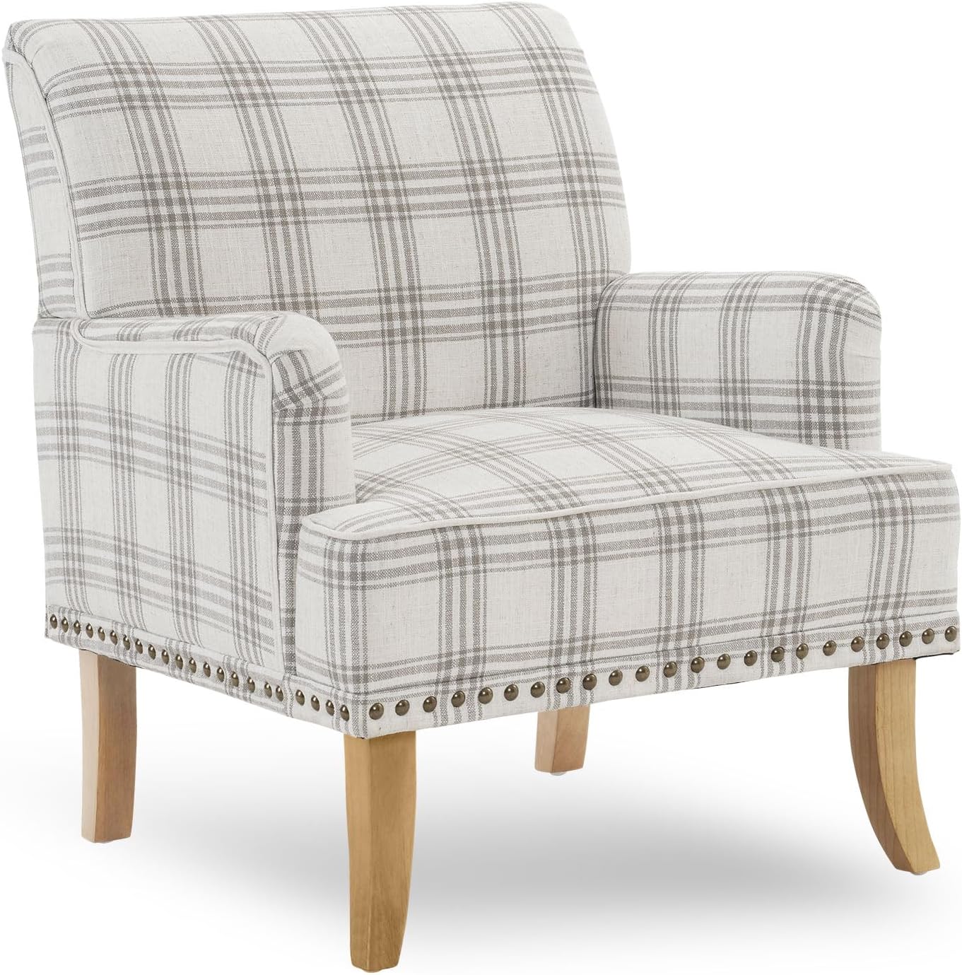 MOJAY Mid-Century PU Leather Accent Chair, Living Room Lounge Sofa Chair with Black Painted Rubber Wood Feet, Single Club Armchair with Rivet Trim for Bedroom Home Reception (Black) - Grand Goldman