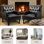 MOJAY Mid-Century PU Leather Accent Chair, Living Room Lounge Sofa Chair with Black Painted Rubber Wood Feet, Single Club Armchair with Rivet Trim for Bedroom Home Reception (Black) - Grand Goldman