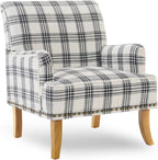 MOJAY Mid-Century PU Leather Accent Chair, Living Room Lounge Sofa Chair with Black Painted Rubber Wood Feet, Single Club Armchair with Rivet Trim for Bedroom Home Reception (Black) - Grand Goldman