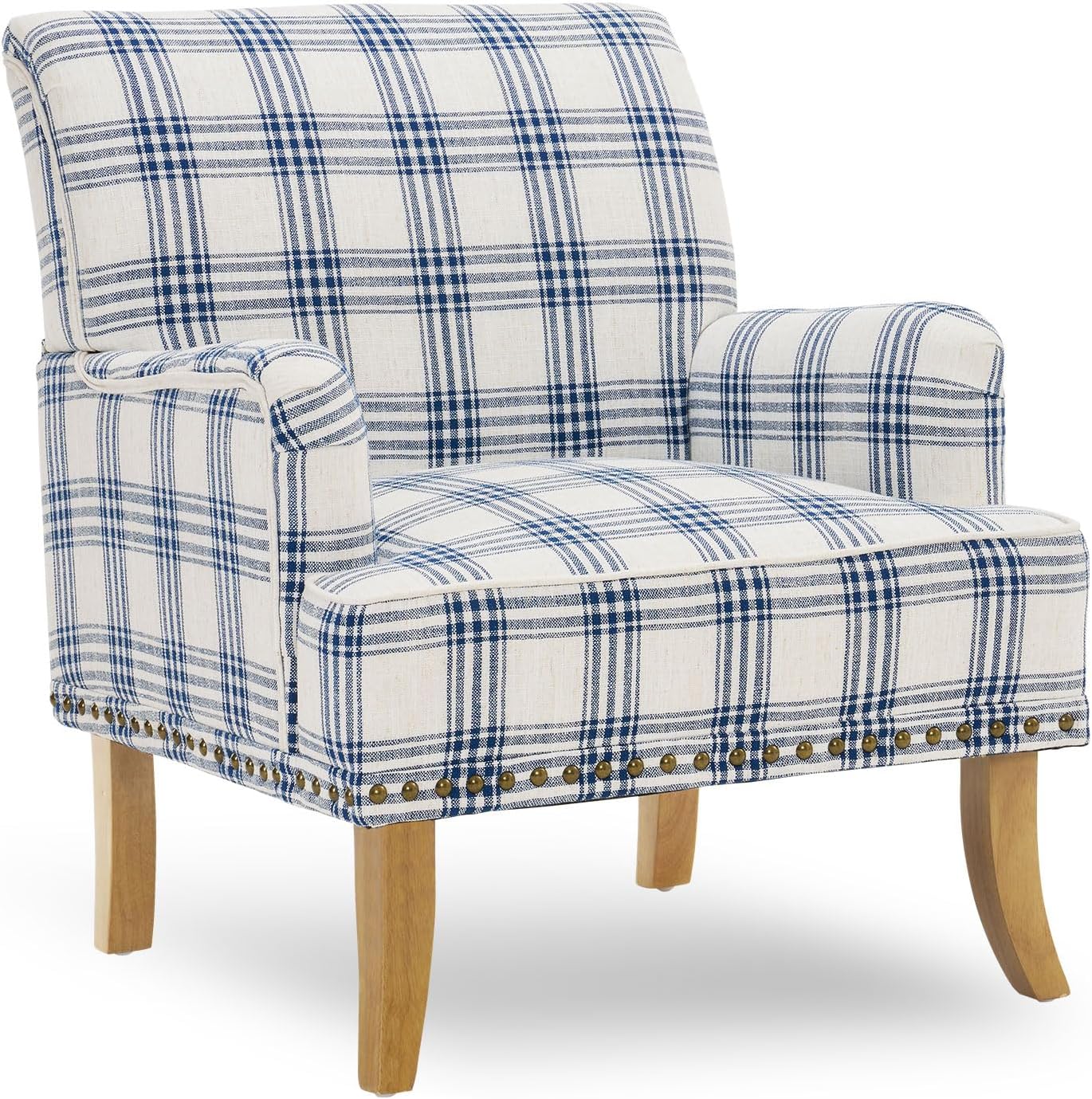 MOJAY Mid-Century PU Leather Accent Chair, Living Room Lounge Sofa Chair with Black Painted Rubber Wood Feet, Single Club Armchair with Rivet Trim for Bedroom Home Reception (Black) - Grand Goldman