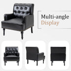 MOJAY Mid-Century PU Leather Accent Chair, Living Room Lounge Sofa Chair with Black Painted Rubber Wood Feet, Single Club Armchair with Rivet Trim for Bedroom Home Reception (Black) - Grand Goldman