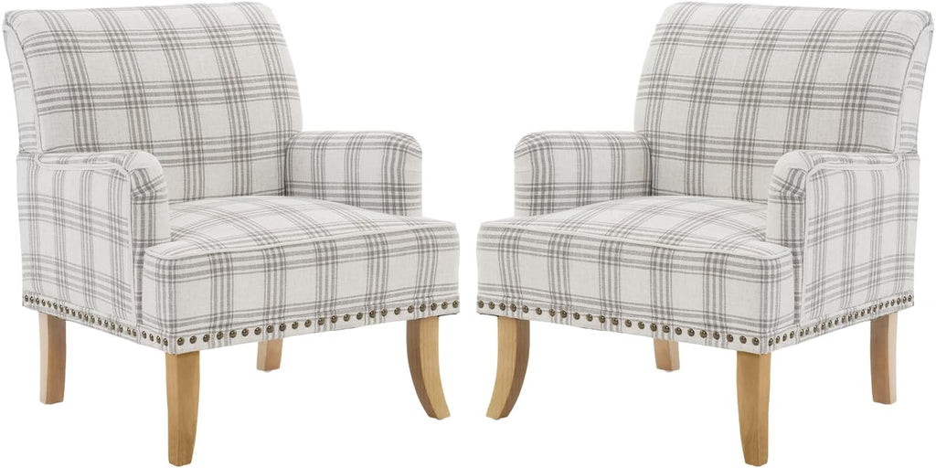 MOJAY Mid-Century PU Leather Accent Chair, Living Room Lounge Sofa Chair with Black Painted Rubber Wood Feet, Single Club Armchair with Rivet Trim for Bedroom Home Reception (Black) - Grand Goldman