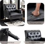 MOJAY Mid-Century PU Leather Accent Chair, Living Room Lounge Sofa Chair with Black Painted Rubber Wood Feet, Single Club Armchair with Rivet Trim for Bedroom Home Reception (Black) - Grand Goldman