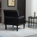 MOJAY Mid-Century PU Leather Accent Chair, Living Room Lounge Sofa Chair with Black Painted Rubber Wood Feet, Single Club Armchair with Rivet Trim for Bedroom Home Reception (Black) - Grand Goldman