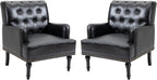MOJAY Mid-Century PU Leather Accent Chair, Living Room Lounge Sofa Chair with Black Painted Rubber Wood Feet, Single Club Armchair with Rivet Trim for Bedroom Home Reception (Black) - Grand Goldman