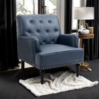 MOJAY Mid-Century PU Leather Accent Chair, Living Room Lounge Sofa Chair with Black Painted Rubber Wood Feet, Single Club Armchair with Rivet Trim for Bedroom Home Reception (Black) - Grand Goldman