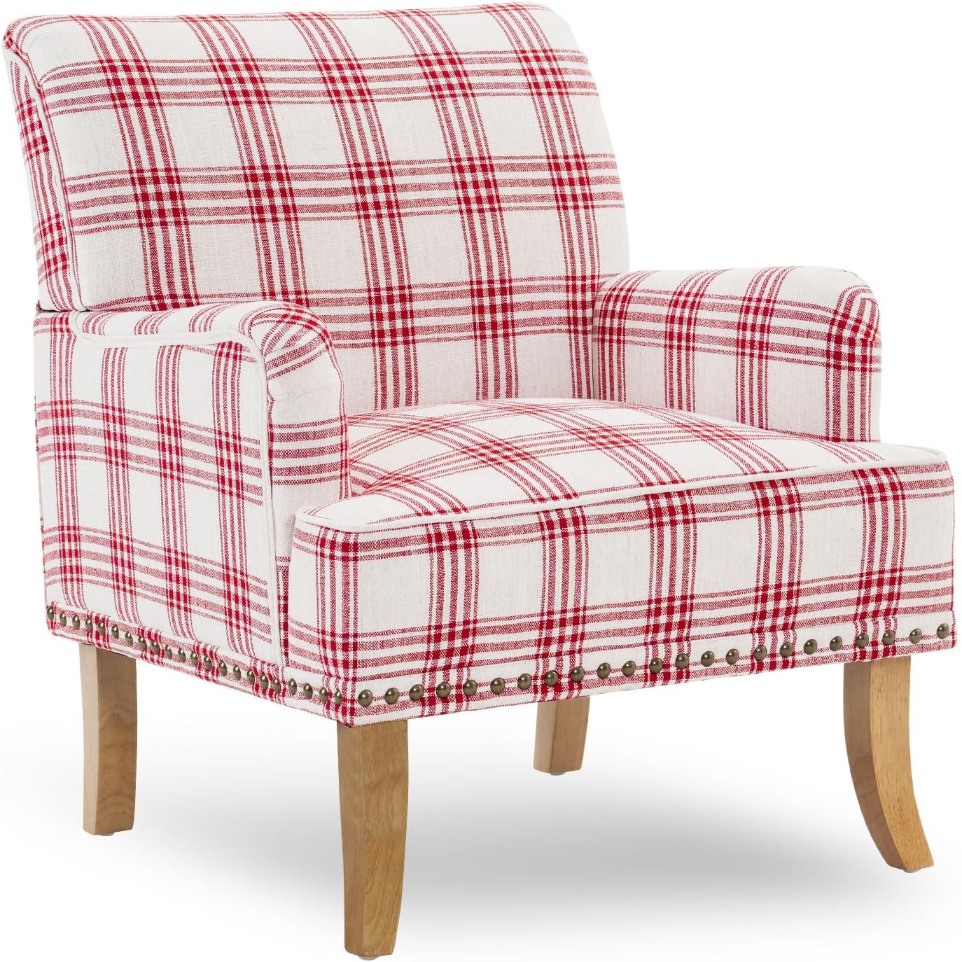 MOJAY Mid-Century PU Leather Accent Chair, Living Room Lounge Sofa Chair with Black Painted Rubber Wood Feet, Single Club Armchair with Rivet Trim for Bedroom Home Reception (Black) - Grand Goldman